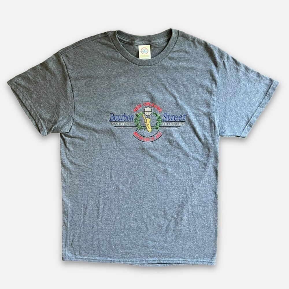 New Orleans Bourbon Street French Quarter Jazz Embroidered T-Shirt Adult Medium